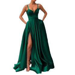 European and American dresses, thin colors, suspenders, trailing banquet satin dresses, evening dresses