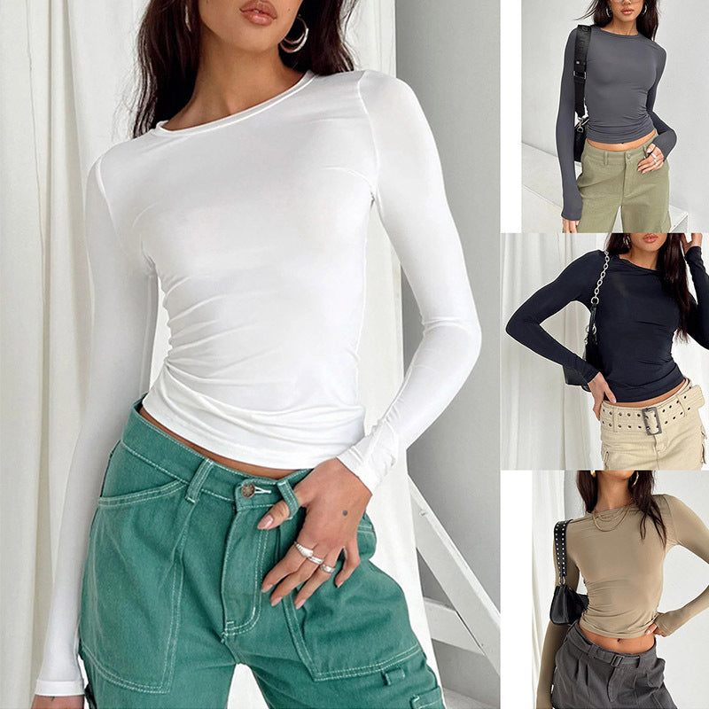 Slim-fit bottoming top T-shirt crew neck solid color doublet