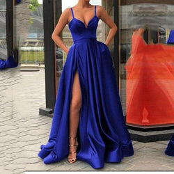 European and American dresses, thin colors, suspenders, trailing banquet satin dresses, evening dresses