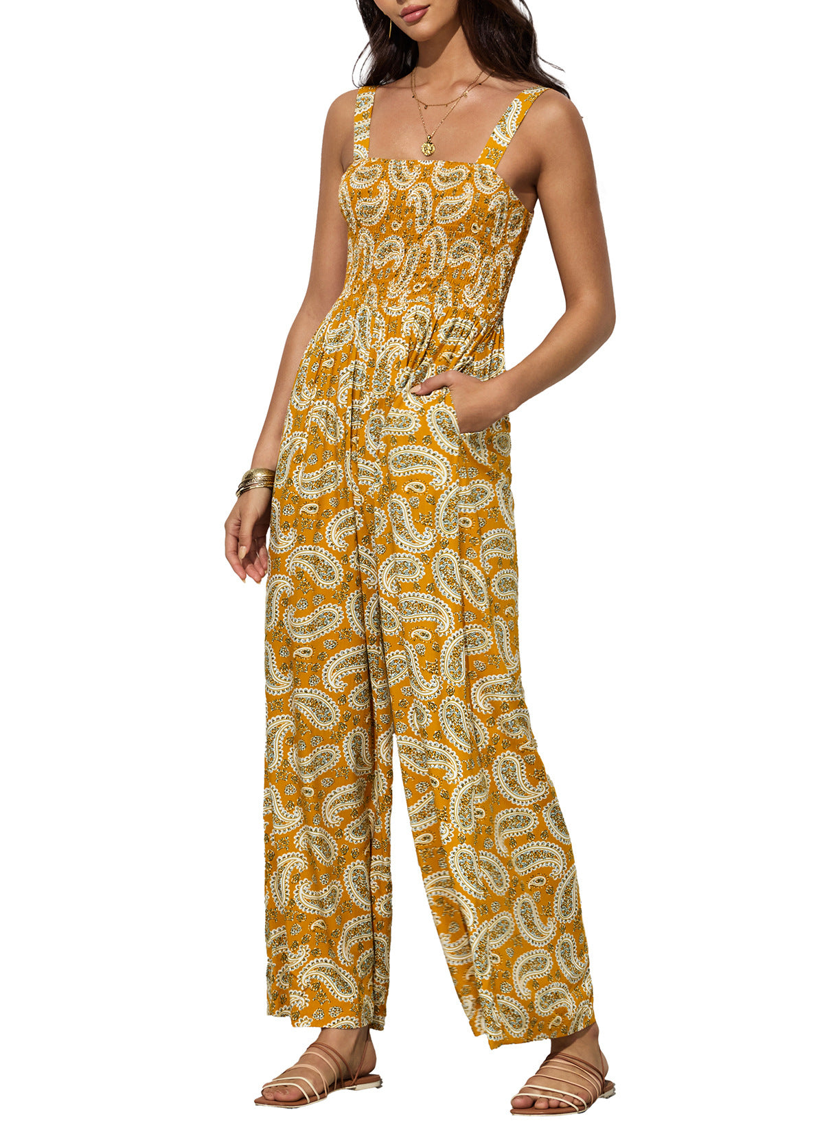 Women's suspender trousers cross-border autumn explosion floral printing sleeveless jumpsuit women