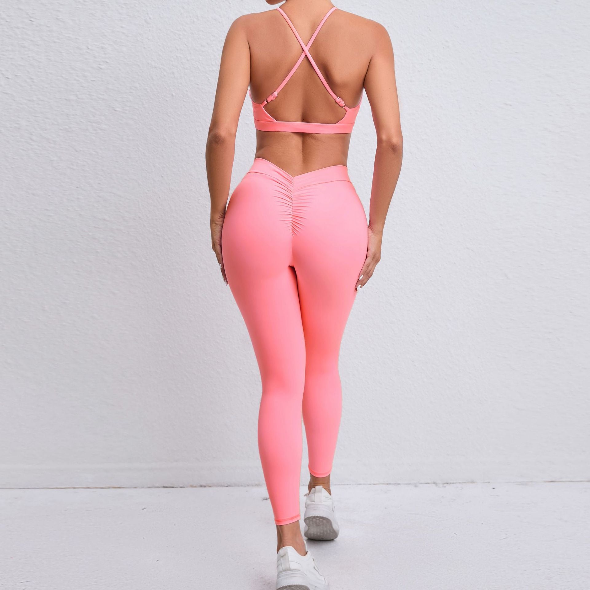 New nude yoga clothes cross beautiful back sports tight suit running breathable quick drying fitness yoga clothes