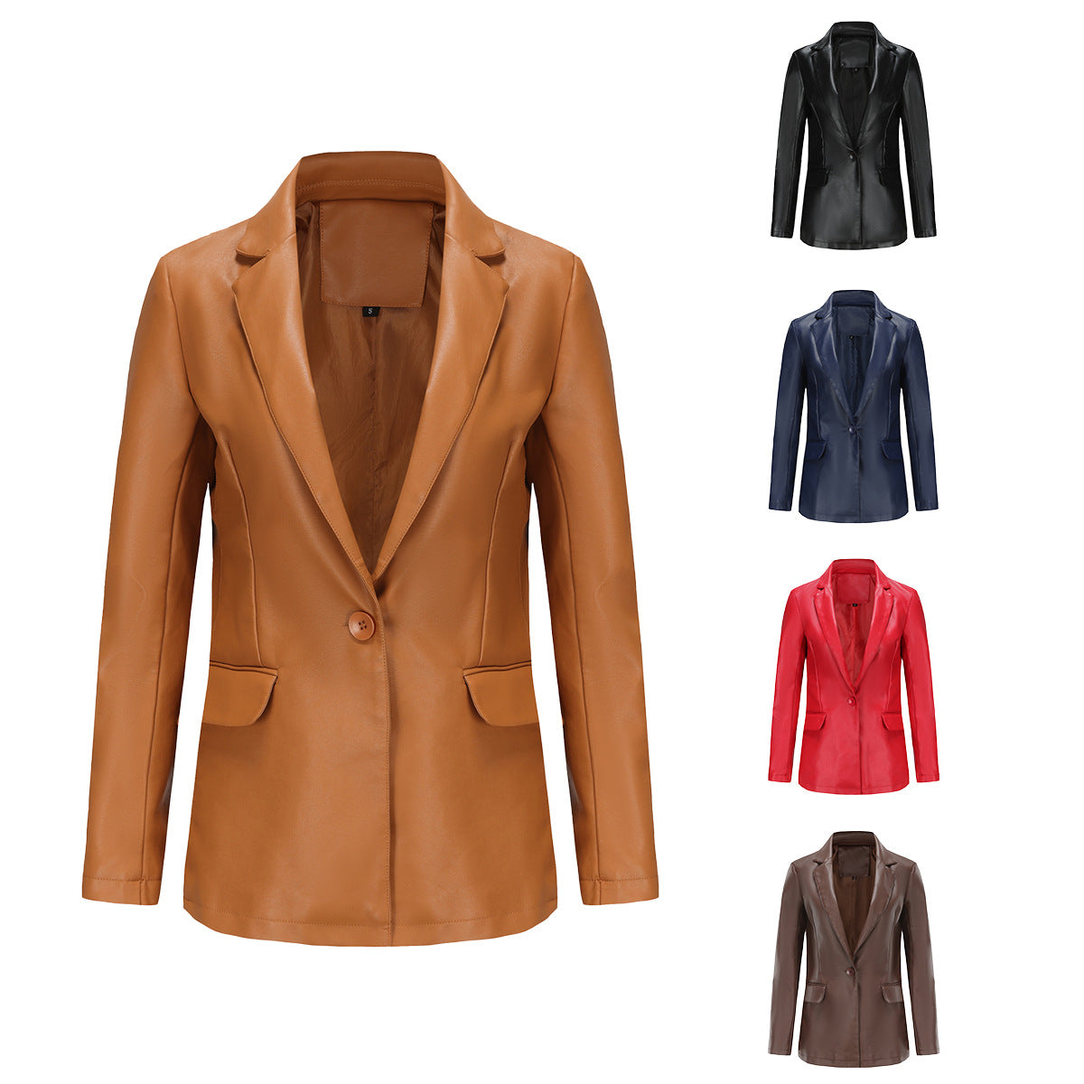 Small suit cross-border long-sleeved jacket women's single-grain buckle commuter casual solid-color leather jacket