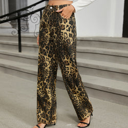 Washed Wild Leopard Denim Straight Pants