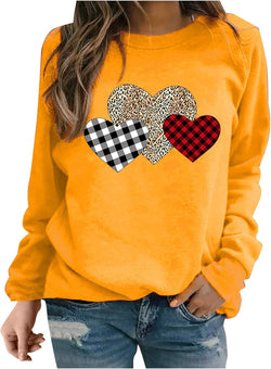 Leopard print love pullover loose casual crew neck women's sweater