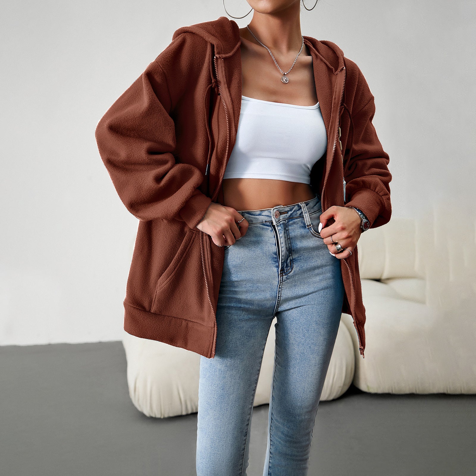 Loose Casual Sweater Cardigan Hooded Jacket