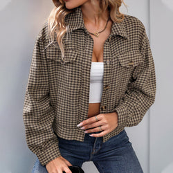 Plaid short jacket new lapel long-sleeved top