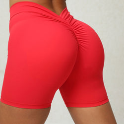 Back waist deep V-shaped wrinkles tight buttocks yoga shorts European and American new no-embarrassment line peach buttocks fitness shorts