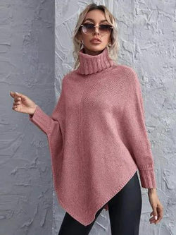 Turtleneck Top Amazon Long Sleeve Solid Shoulder Irregular Knitted Sweater Jacket