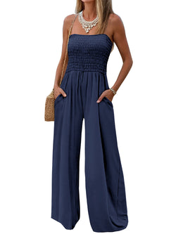 Women's Solid Color Tube Top Roller Jumpsuit Long Jumpsuit