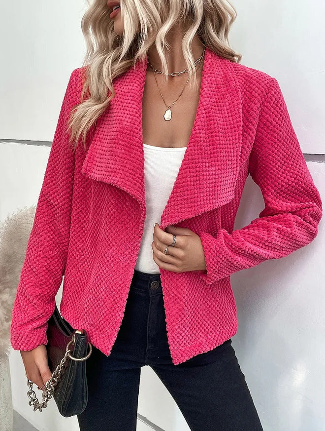 Lapel solid color long-sleeved simple women's small suit with short jacket