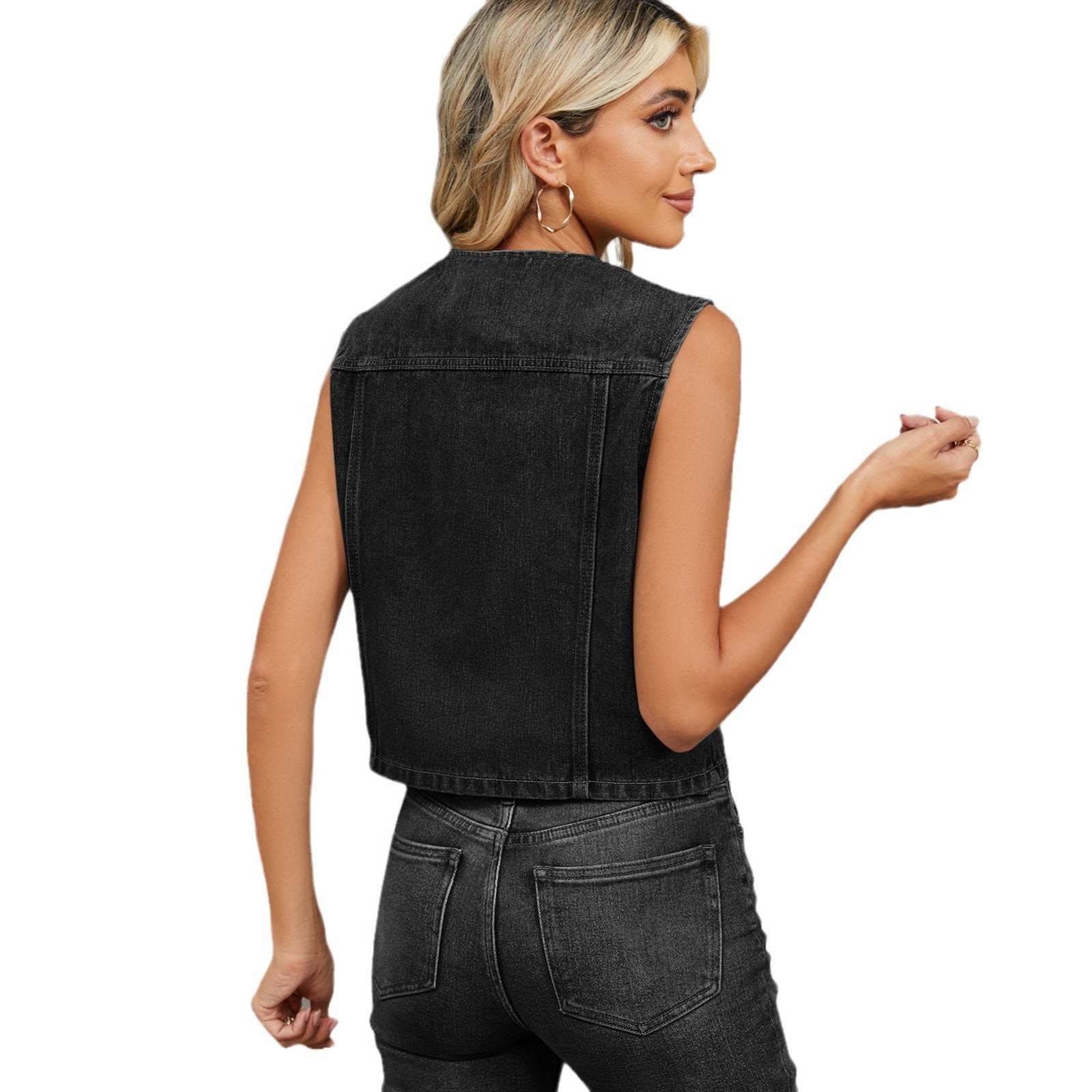 New washed slim denim vest vest vest vest top