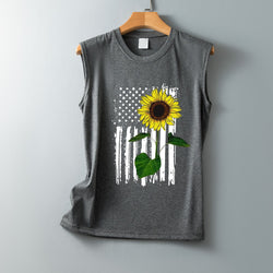 Independence Day new sunflower pattern loose casual round neck sleeveless vest