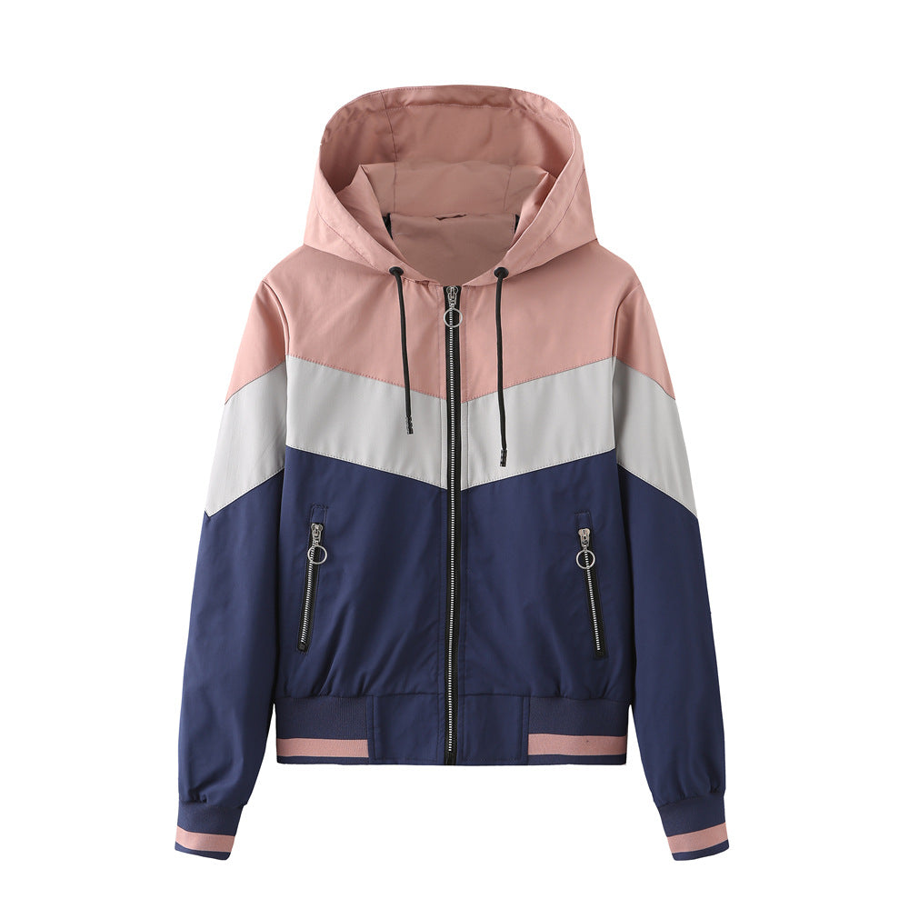 Hooded jacket women's outdoor raincoat color matching drawstring jacket