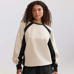 Versatile loose round neck contrasting color thermal lantern sleeve fashion sweater jumper women