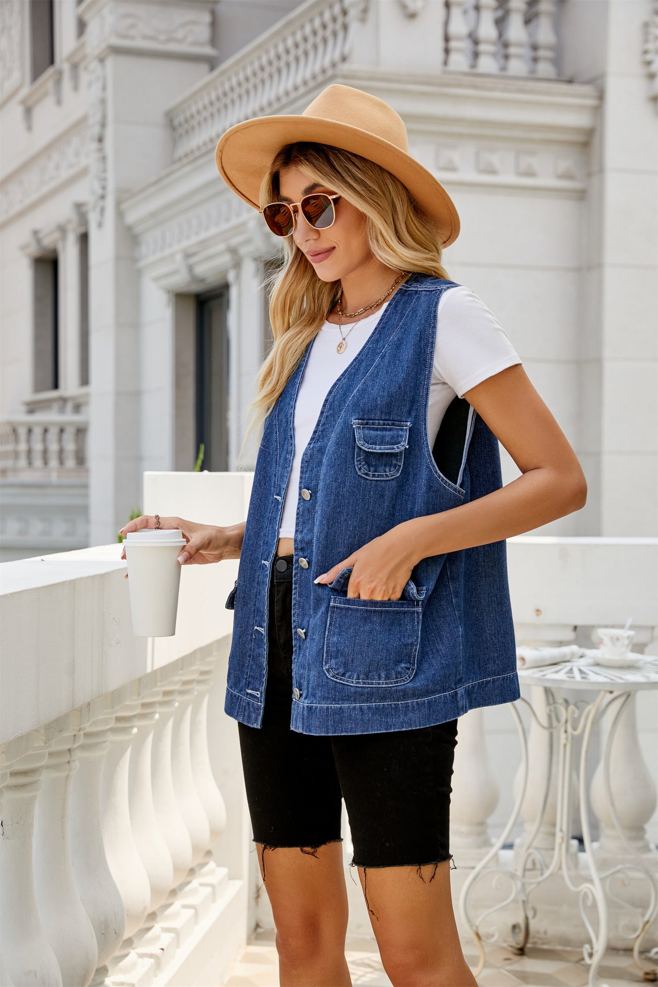 Denim vest vest multi-pocket personalized spring and autumn washed vest women