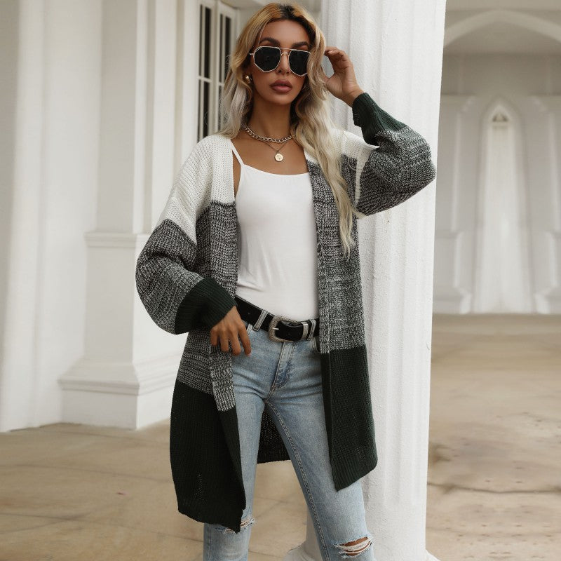 Color matching knitted sweater casual cardigan jacket women