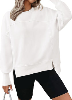 Long Sleeve Side Slits Sports Soft Pullover Sweater