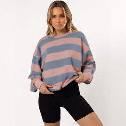 Casual Striped Crew Neck Loose Women's Lantern Sleeve Fashion American Sweater