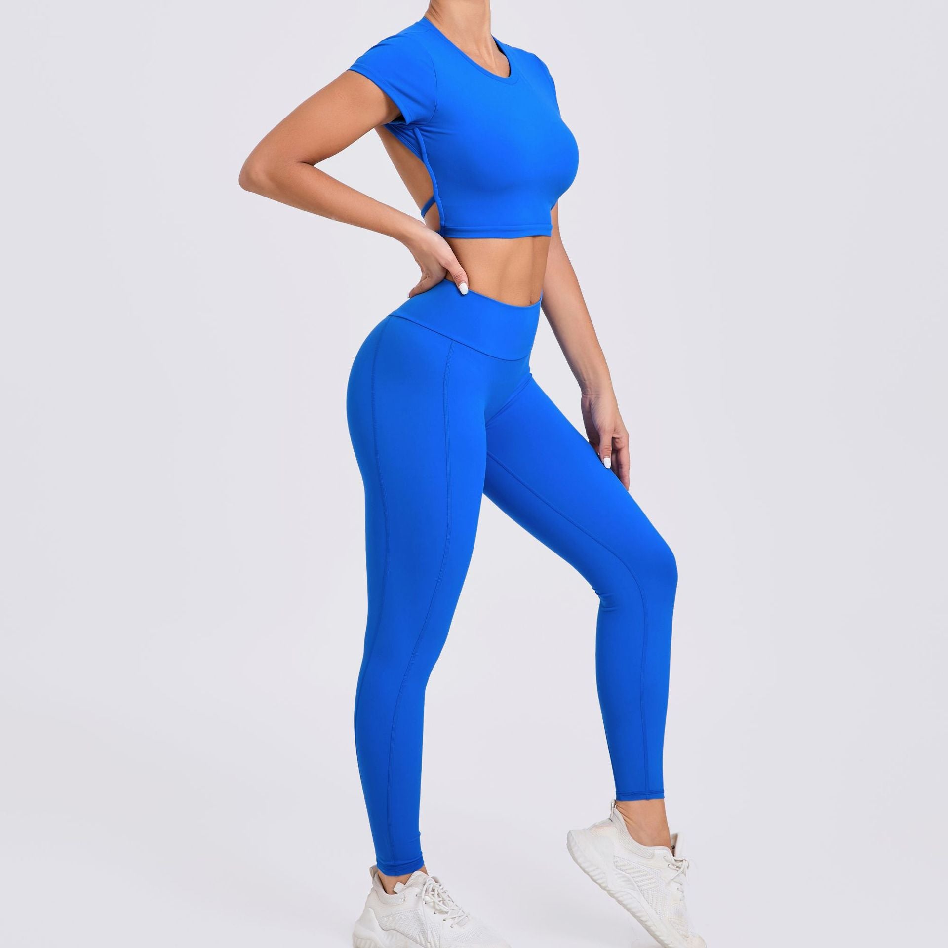 Cross back Pilates yoga suit, tight running sports suit, quick-drying fitness two-piece yoga suit