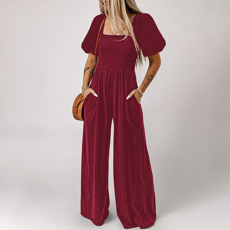 Jumpsuit women's thin European and American women's clothing simple and versatile loose wide-leg pants women