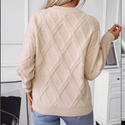 Sweater Women's Knitted Sweater Rhombus Twist Loose Crew Neck Pullover Factory