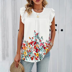 Spring and summer temperament casual print crew neck sleeveless top women