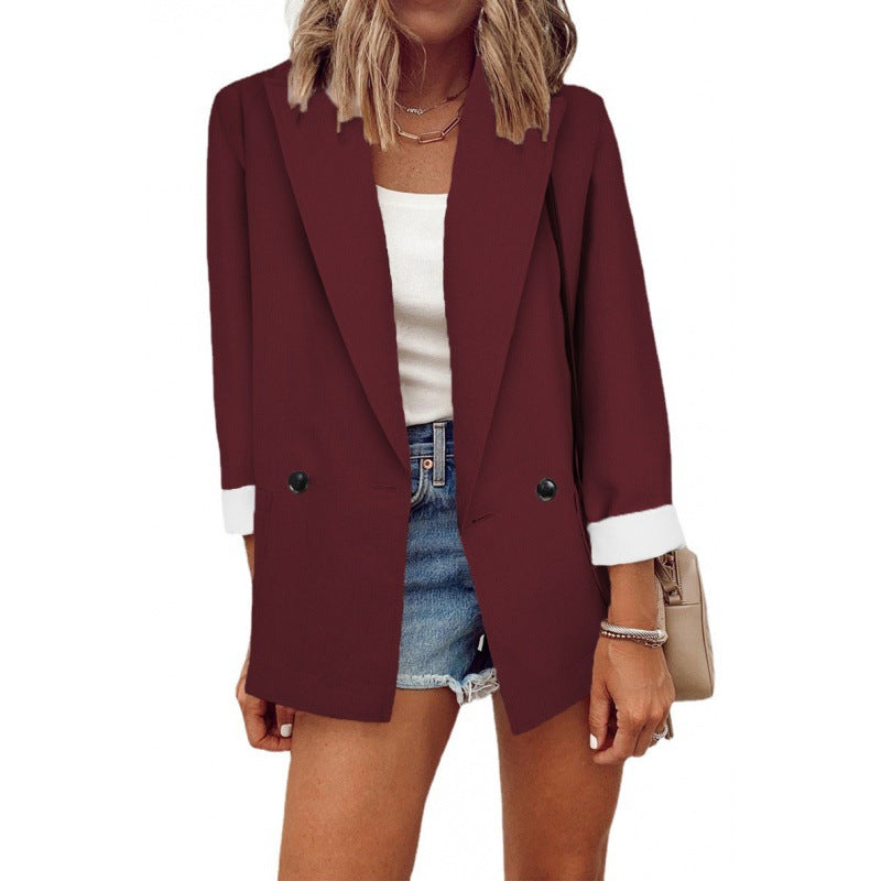 Solid color small suit single long-sleeved spring and autumn blazer