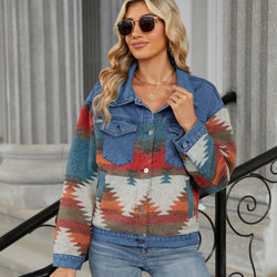 Autumn new washed color matching denim jacket short top