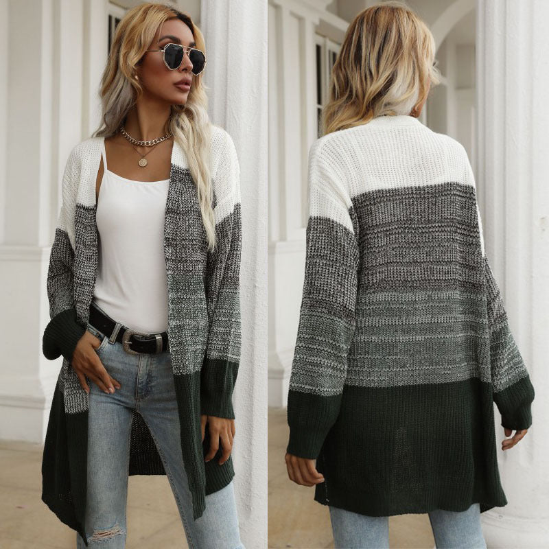 Color matching knitted sweater casual cardigan jacket women