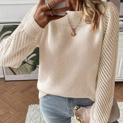 Sweater women's autumn and winter new solid color hollow long-sleeved one-word shoulder pullover knitted sweater top