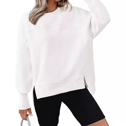 Long Sleeve Side Slits Sports Soft Pullover Sweater