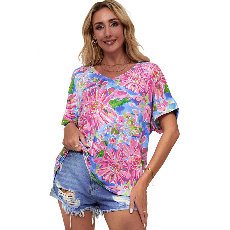 New loose casual print women's t-shirt top