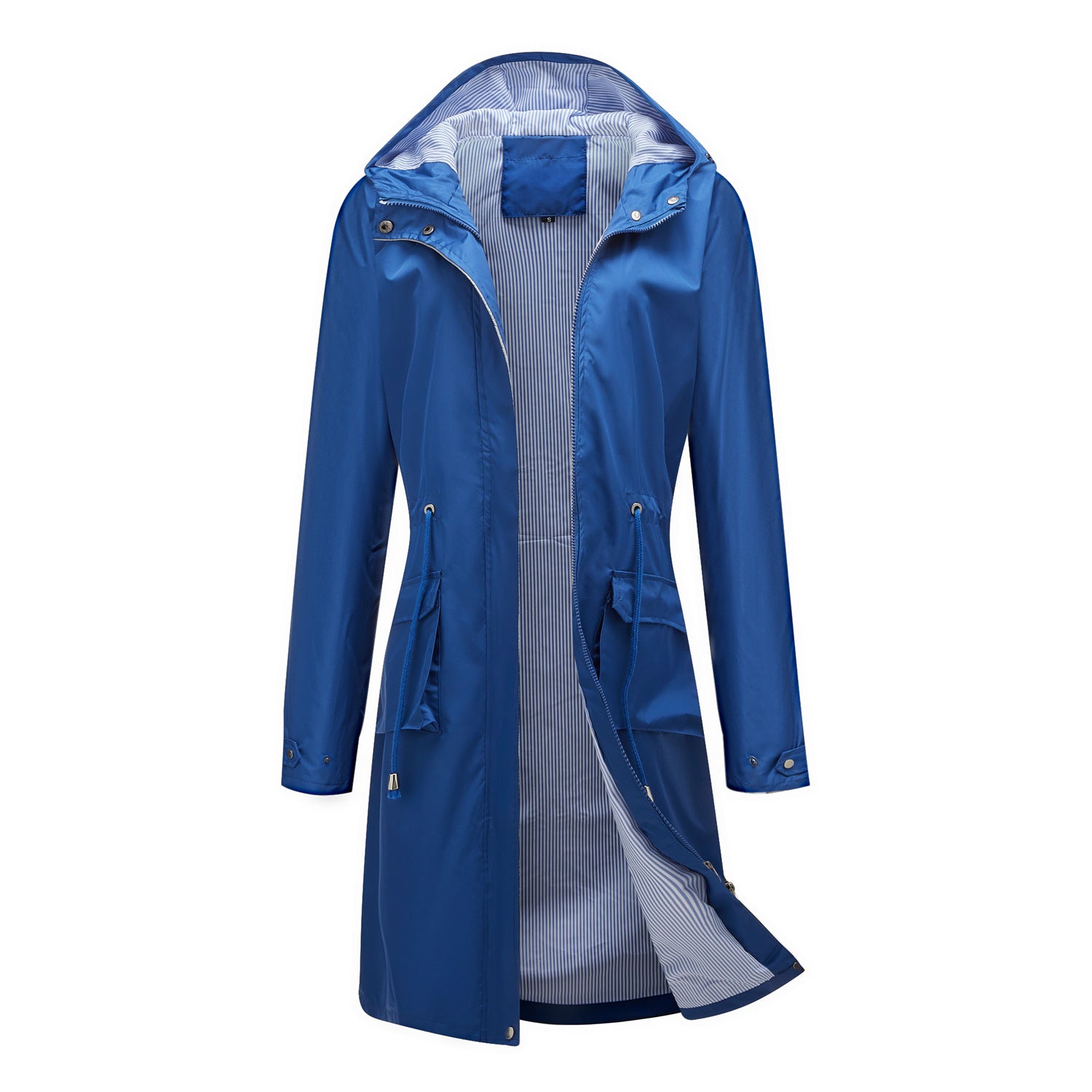 Anti-splash hooded solid color top striped lining straight jacket