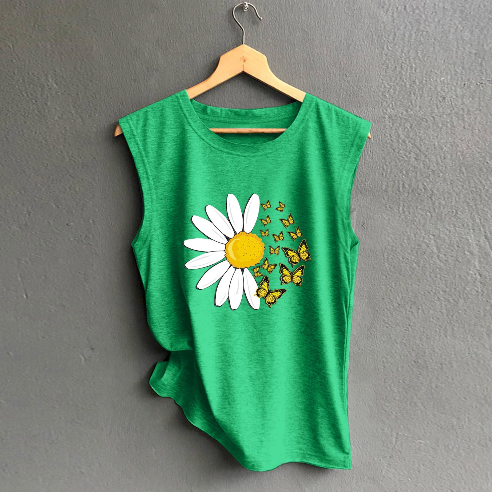 Butterfly Sunflower Women's Crew Neck Loose Top Sleeveless Vest