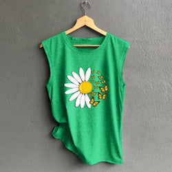 Butterfly Sunflower Women's Crew Neck Loose Top Sleeveless Vest