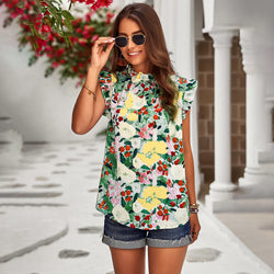 Women's loose casual top spring and summer sleeveless floral shirt