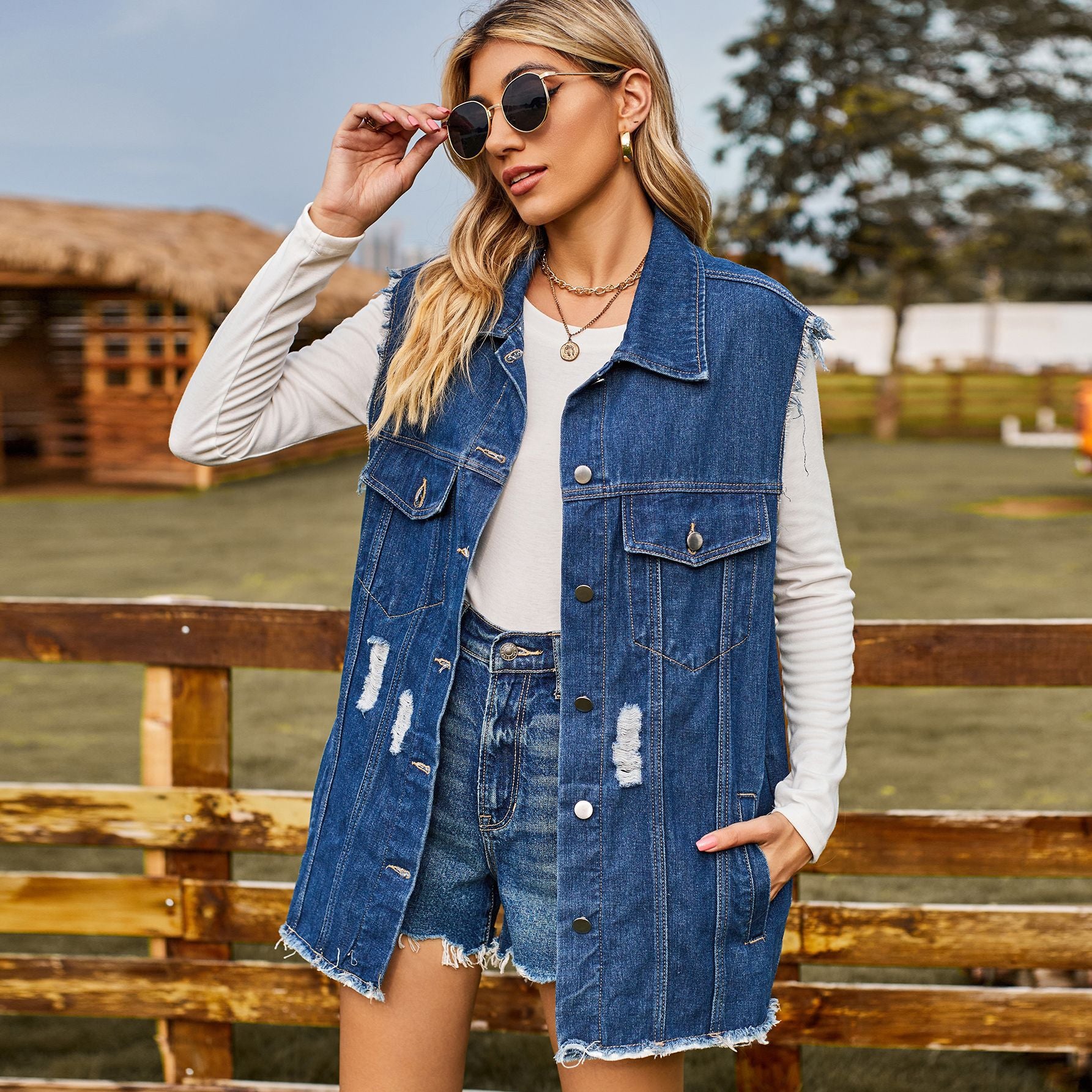 New denim vest vest summer fashion trend denim sleeveless vest women