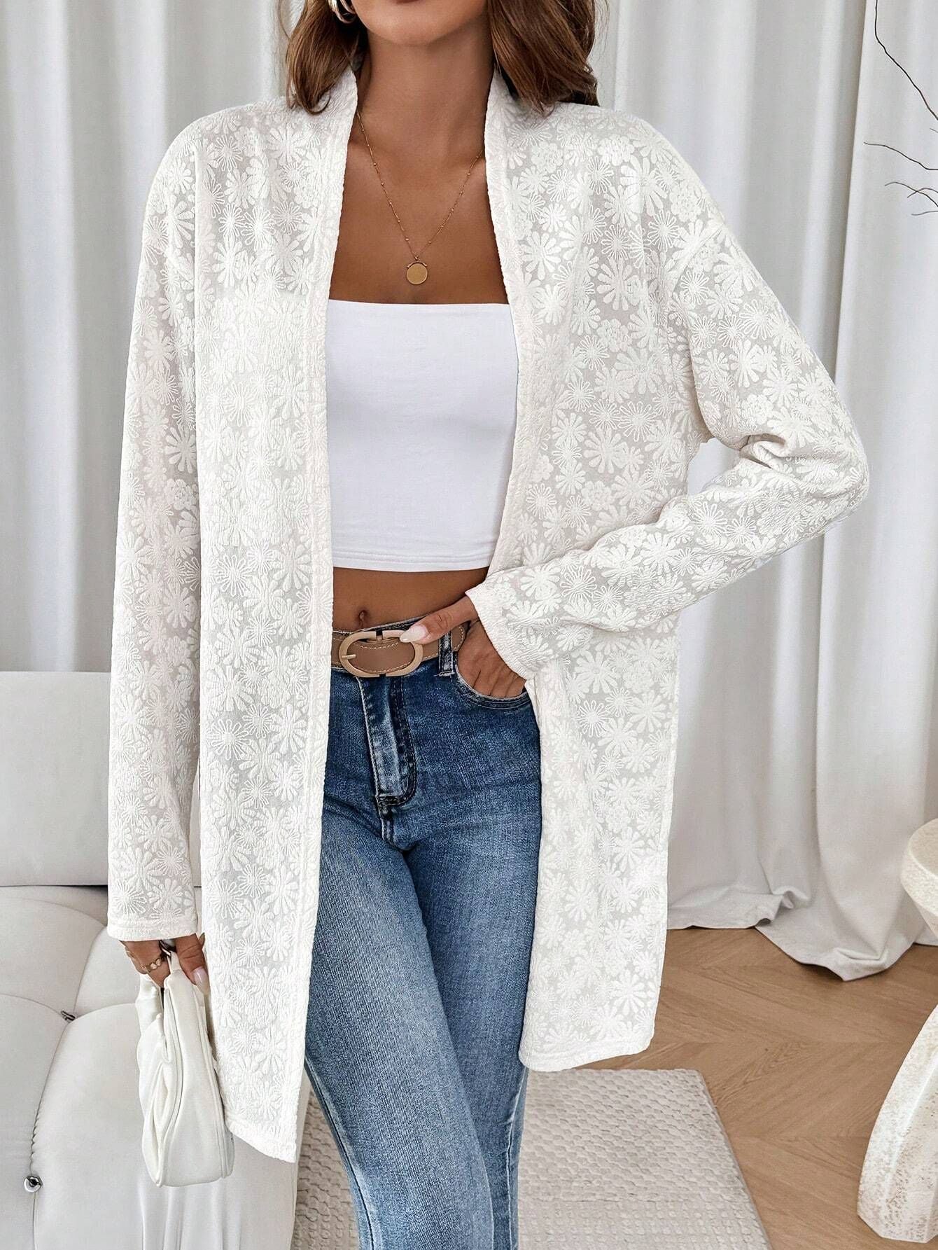 Knitted Jacquard Long Sleeve Cardigan Top Women's Jacket