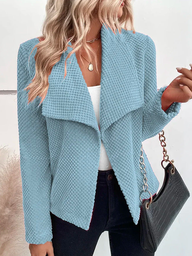 Lapel solid color long-sleeved simple women's small suit with short jacket