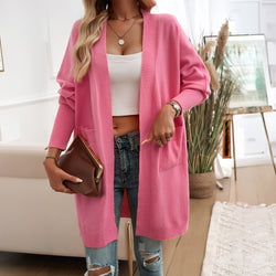 Women's bat sleeve temperament cardigan solid color sweater jacket