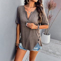 Spring and summer temperament casual solid color short-sleeved top