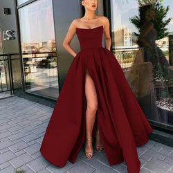 new European and American foreign trade dress performance clothes sexy tube top split fork long banquet host evening dress