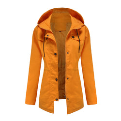 Women's Medium and Long Cardigan Hooded Jacket Outdoor Raincoat