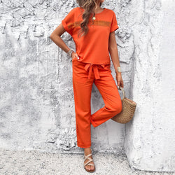 Spring and summer temperament casual short-sleeved top and trousers set two-piece set