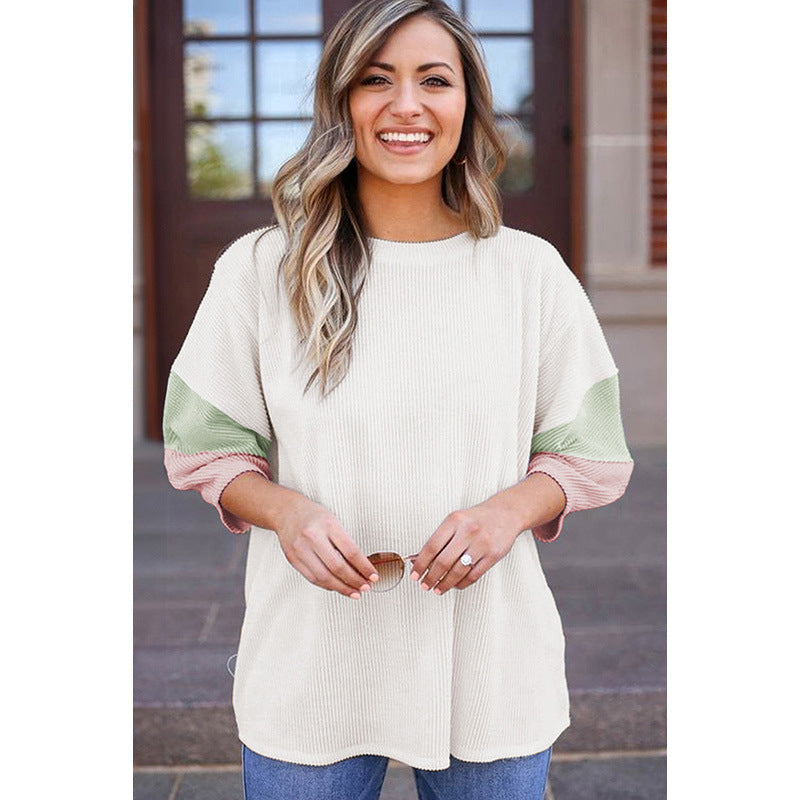 Casual versatile contrasting colors loose T-shirt women