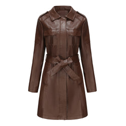 Spring and Autumn Long Sleeve Leather Trench Coat Fashion British Jacket Women