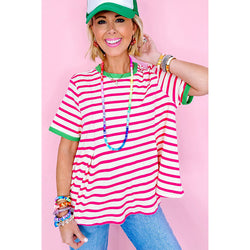 New crew neck jumper women's loose oversize striped T-shirt women