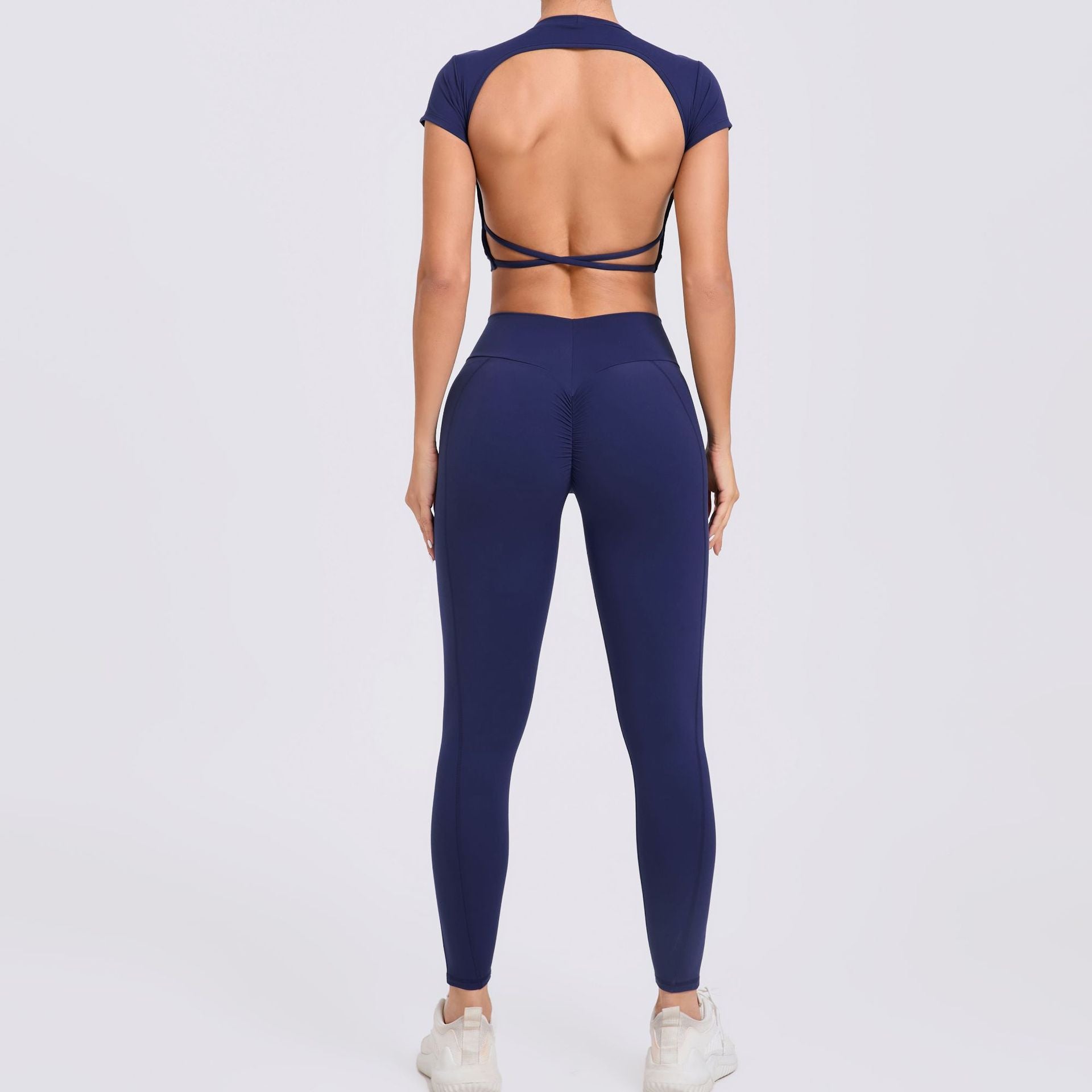 Cross back Pilates yoga suit, tight running sports suit, quick-drying fitness two-piece yoga suit