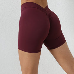 Back waist deep V-shaped wrinkles tight buttocks yoga shorts European and American new no-embarrassment line peach buttocks fitness shorts