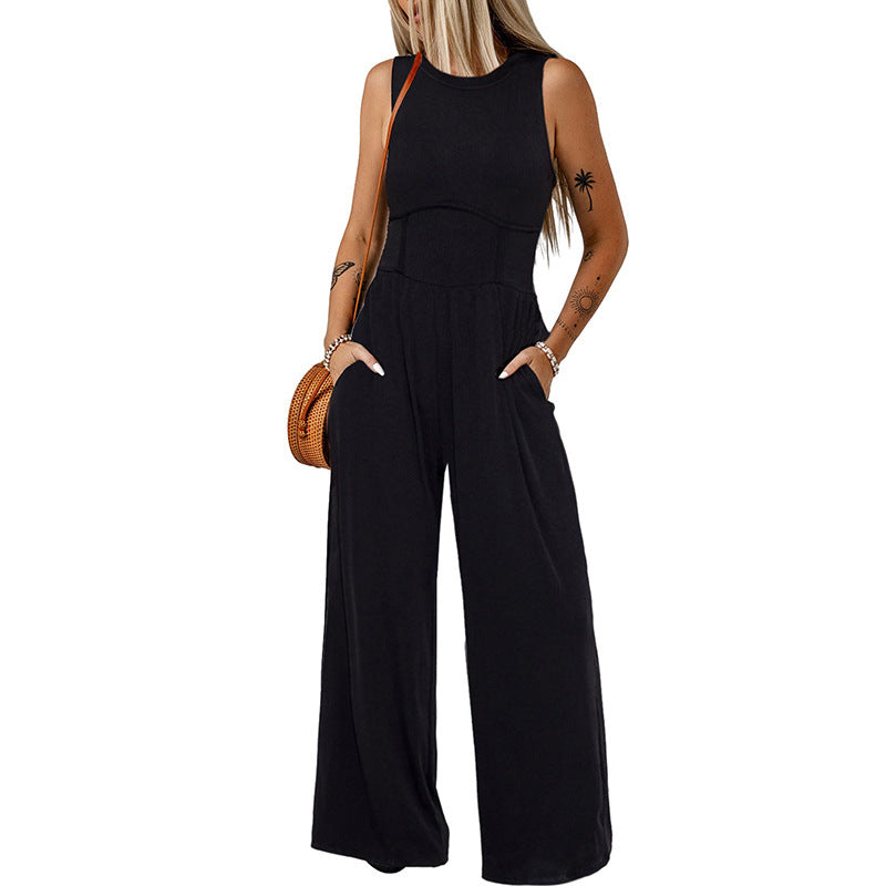 Crew Neck Wide Leg Straight Simple Jumpsuit